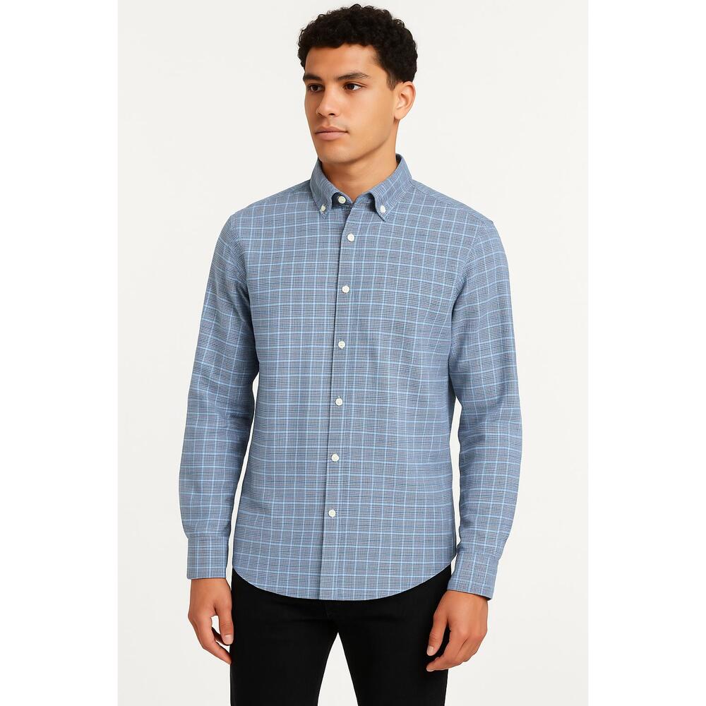 Scotch Soda Shirt Mens Large Blue Buttondown Glen Plaid Long Sleeve Cotton
